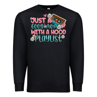 Black just a good mom with a hood playlist Premium Sweatshirt - MaliasSmallBusiness