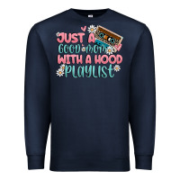 Navy just a good mom with a hood playlist Premium Sweatshirt - MaliasSmallBusiness