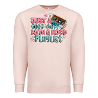 Pale Pink just a good mom with a hood playlist Premium Sweatshirt - MaliasSmallBusiness