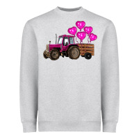 Heather Grey valentine's day pink tractor with pin heart balloons Heavyweight Sweatshirt - RanaPortraitStore
