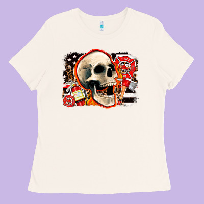 Firefighter Skull Ladies Tee Designed By Adodesignshop