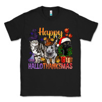 Black Happy Hallothanksmas Cats Classic Tee - BundleAndBundleShop