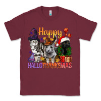 Burgundy Happy Hallothanksmas Cats Classic Tee - BundleAndBundleShop