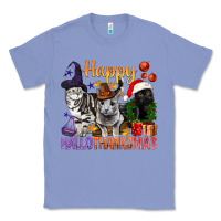 Colony Blue Happy Hallothanksmas Cats Classic Tee - BundleAndBundleShop
