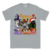 Heather Grey Happy Hallothanksmas Cats Classic Tee - BundleAndBundleShop