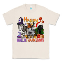 Natural Happy Hallothanksmas Cats Classic Tee - BundleAndBundleShop