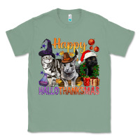 Sage Happy Hallothanksmas Cats Classic Tee - BundleAndBundleShop