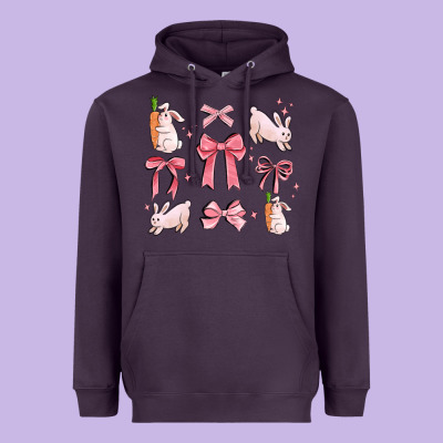Pink Ribbons With Rabbits Heavyweight Hoodie Designed By Maliassmallbusiness