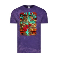 Cloud Purple he is risen cross with roses background Vintage Tee - BarkalooDesign