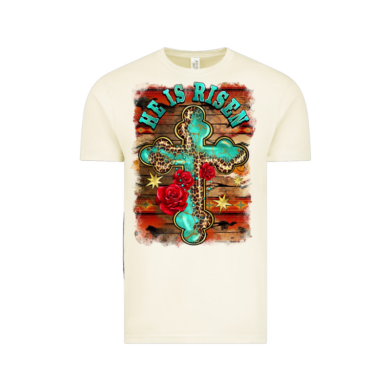 He Is Risen Cross With Roses Background Vintage Tee by BarkalooDesign | Teevron