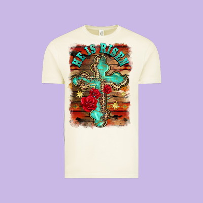 He Is Risen Cross With Roses Background Vintage Tee Designed By Barkaloodesign