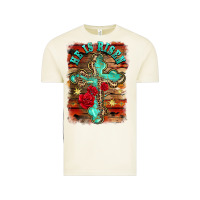 Vintage Arctic he is risen cross with roses background Vintage Tee - BarkalooDesign