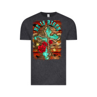 Vintage Black he is risen cross with roses background Vintage Tee - BarkalooDesign