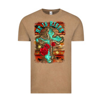 Vintage Coffee he is risen cross with roses background Vintage Tee - BarkalooDesign