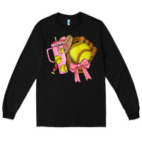 Black softball coquette bow Long Sleeve Tee - JahusDesignShop