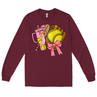 Burgundy softball coquette bow Long Sleeve Tee - JahusDesignShop