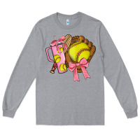 Heather Grey softball coquette bow Long Sleeve Tee - JahusDesignShop