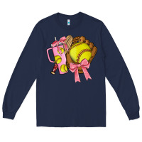 Navy softball coquette bow Long Sleeve Tee - JahusDesignShop