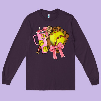 Softball Coquette Bow Long Sleeve Tee Designed By Jahusdesignshop