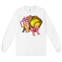 White softball coquette bow Long Sleeve Tee - JahusDesignShop