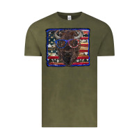 Vintage Olive bison with american flag and glasses Vintage Tee - RanaPortraitStore