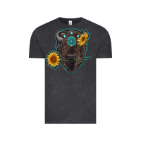 Vintage Black bison head with sunflowers and gemstone Vintage Tee - RanaPortraitStore