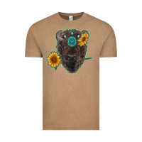 Vintage Coffee bison head with sunflowers and gemstone Vintage Tee - RanaPortraitStore