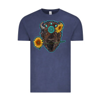 Vintage Denim bison head with sunflowers and gemstone Vintage Tee - RanaPortraitStore