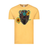 Vintage Mustard bison head with sunflowers and gemstone Vintage Tee - RanaPortraitStore