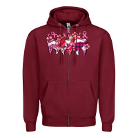 Burgundy cancer ribbon with teeth Zipper Hoodie - AdoDesignShop