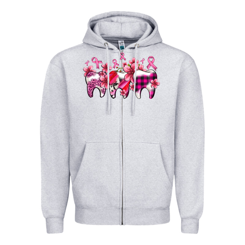 Cancer Ribbon With Teeth Zipper Hoodie by AdoDesignShop | Teevron