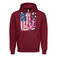 Burgundy American flag and dental elements with teeth Zipper Hoodie - AdoDesignShop