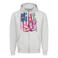 Dove Grey American flag and dental elements with teeth Zipper Hoodie - AdoDesignShop