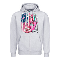 Heather Grey American flag and dental elements with teeth Zipper Hoodie - AdoDesignShop