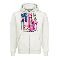 Oatmeal Heather American flag and dental elements with teeth Zipper Hoodie - AdoDesignShop