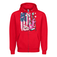 Red American flag and dental elements with teeth Zipper Hoodie - AdoDesignShop