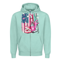 Seafoam American flag and dental elements with teeth Zipper Hoodie - AdoDesignShop