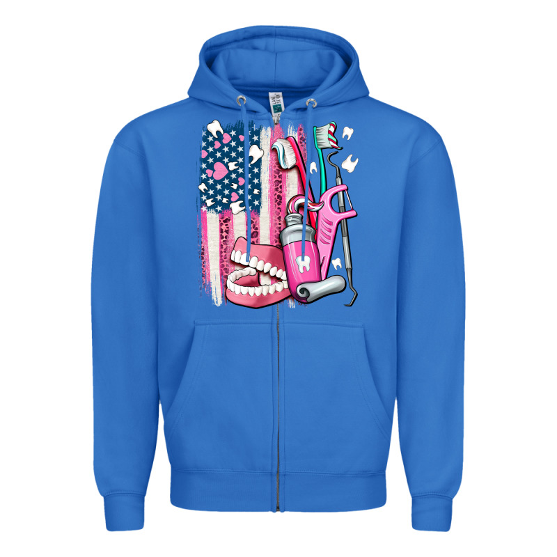 American Flag And Dental Elements With Teeth Zipper Hoodie by AdoDesignShop | Teevron