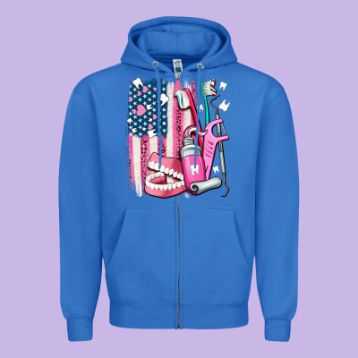 American Flag And Dental Elements With Teeth Zipper Hoodie Designed By Adodesignshop