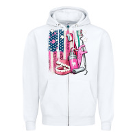White American flag and dental elements with teeth Zipper Hoodie - AdoDesignShop