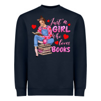 Navy just a girl who loves books Heavyweight Sweatshirt - texasbilliewilder