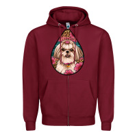 Burgundy shih tzu teardrop earrings Zipper Hoodie - Artiststas