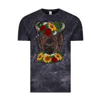 Cloud Black bison face with flowers Vintage Tee - RanaPortraitStore