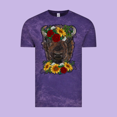Bison Face With Flowers Vintage Tee Designed By Ranaportraitstore