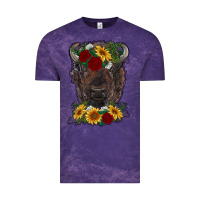 Cloud Purple bison face with flowers Vintage Tee - RanaPortraitStore