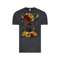 Vintage Black bison face with flowers Vintage Tee - RanaPortraitStore
