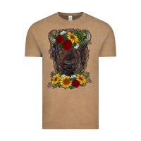 Vintage Coffee bison face with flowers Vintage Tee - RanaPortraitStore
