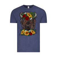 Vintage Denim bison face with flowers Vintage Tee - RanaPortraitStore