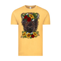 Vintage Mustard bison face with flowers Vintage Tee - RanaPortraitStore