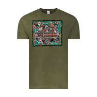 Vintage Olive aztec background with gemstone and cowhide Vintage Tee - RanaPortraitStore
